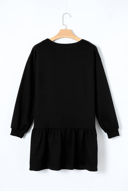 Chic Black Puff Sleeve Mini Dress with Ruffle Hem