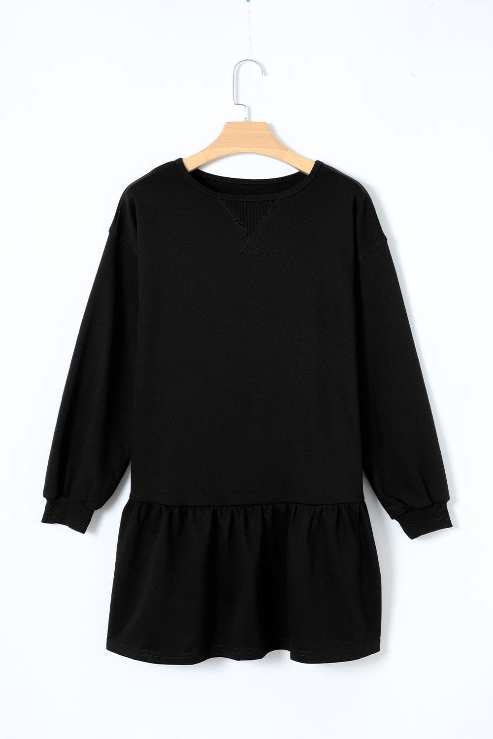 Chic Black Puff Sleeve Mini Dress with Ruffle Hem