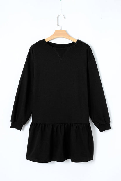 Chic Black Puff Sleeve Mini Dress with Ruffle Hem