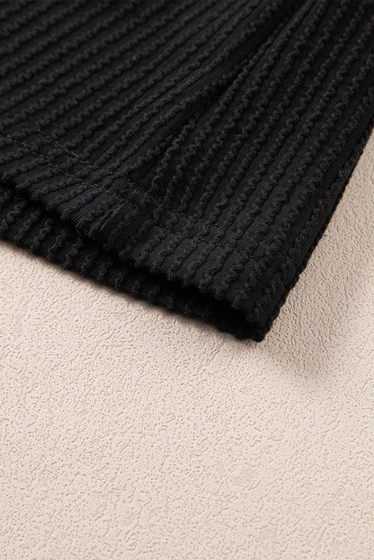 Chic Black Ribbed Two-Piece Short Set