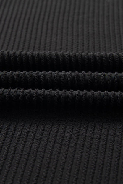 Chic Black Ribbed Two-Piece Short Set