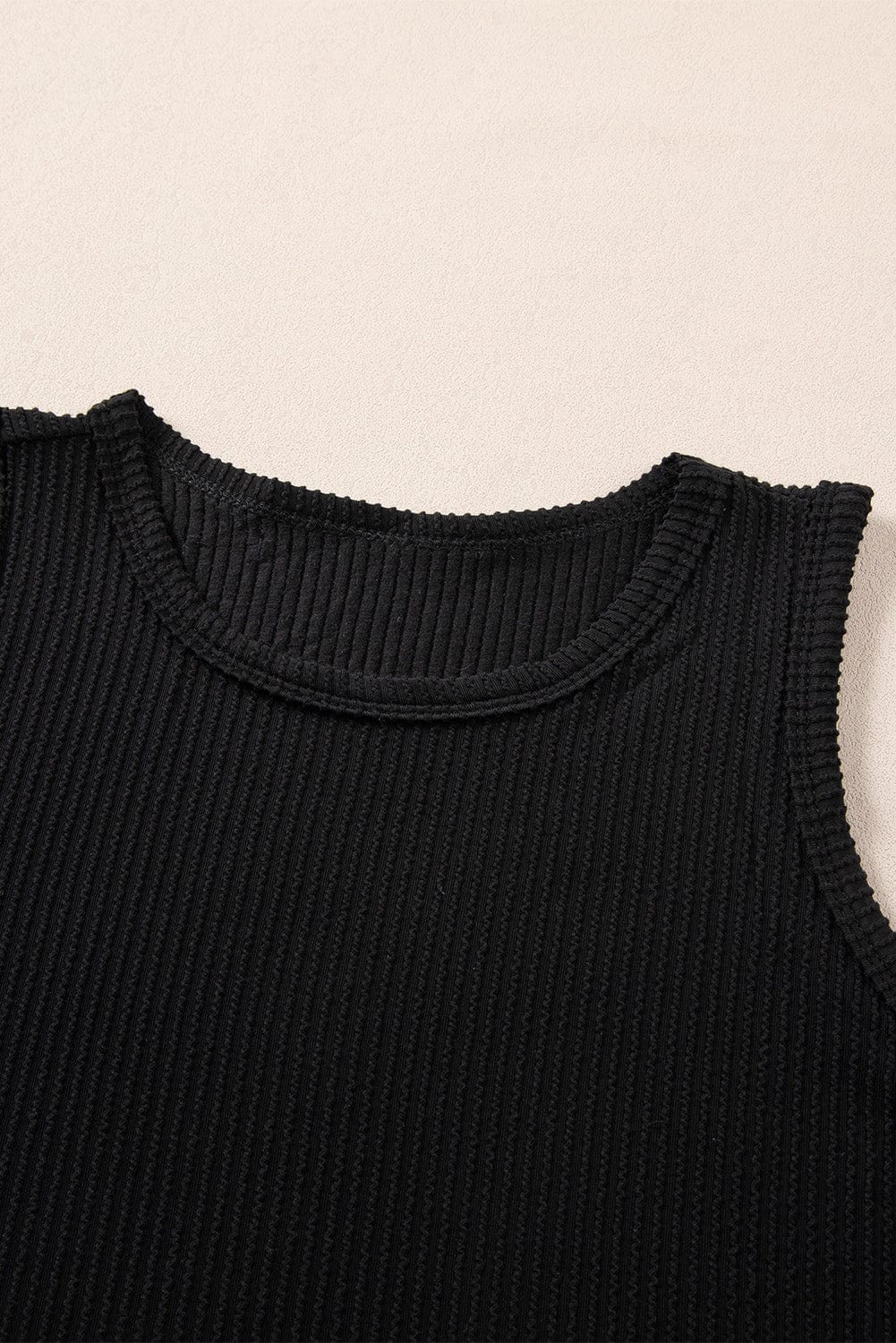 Chic Black Ribbed Two-Piece Short Set