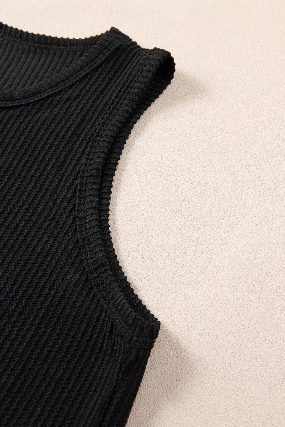 Chic Black Ribbed Two-Piece Short Set