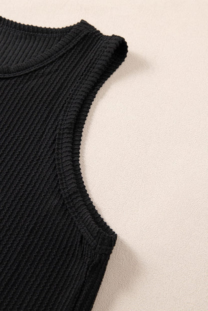 Chic Black Ribbed Two-Piece Short Set