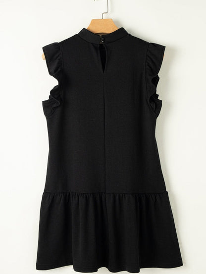 Chic Black Ruffle Sleeve Mini Shift Dress