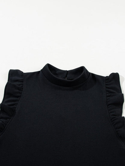 Chic Black Ruffle Sleeve Mini Shift Dress