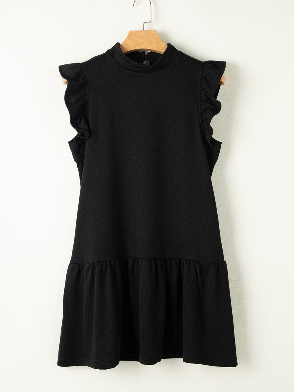 Chic Black Ruffle Sleeve Mini Shift Dress