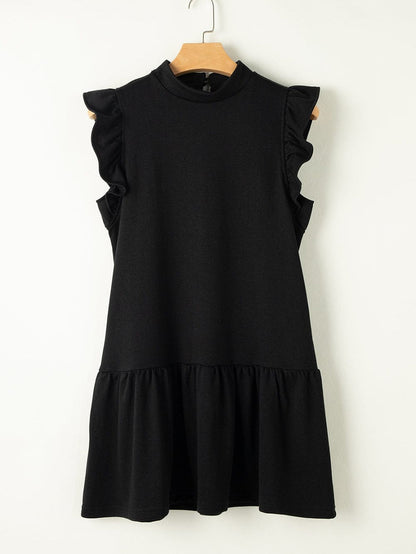 Chic Black Ruffle Sleeve Mini Shift Dress