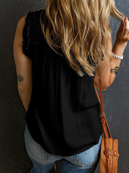 Chic Black Ruffle Trim V-Neck Tank Top
