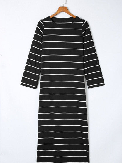 Chic Black Stripe Split Maxi Dress