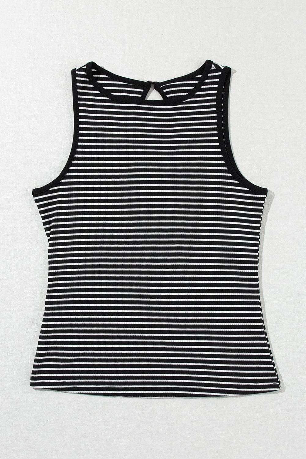 Chic Black Striped Print Ribbed Knit Tank Top