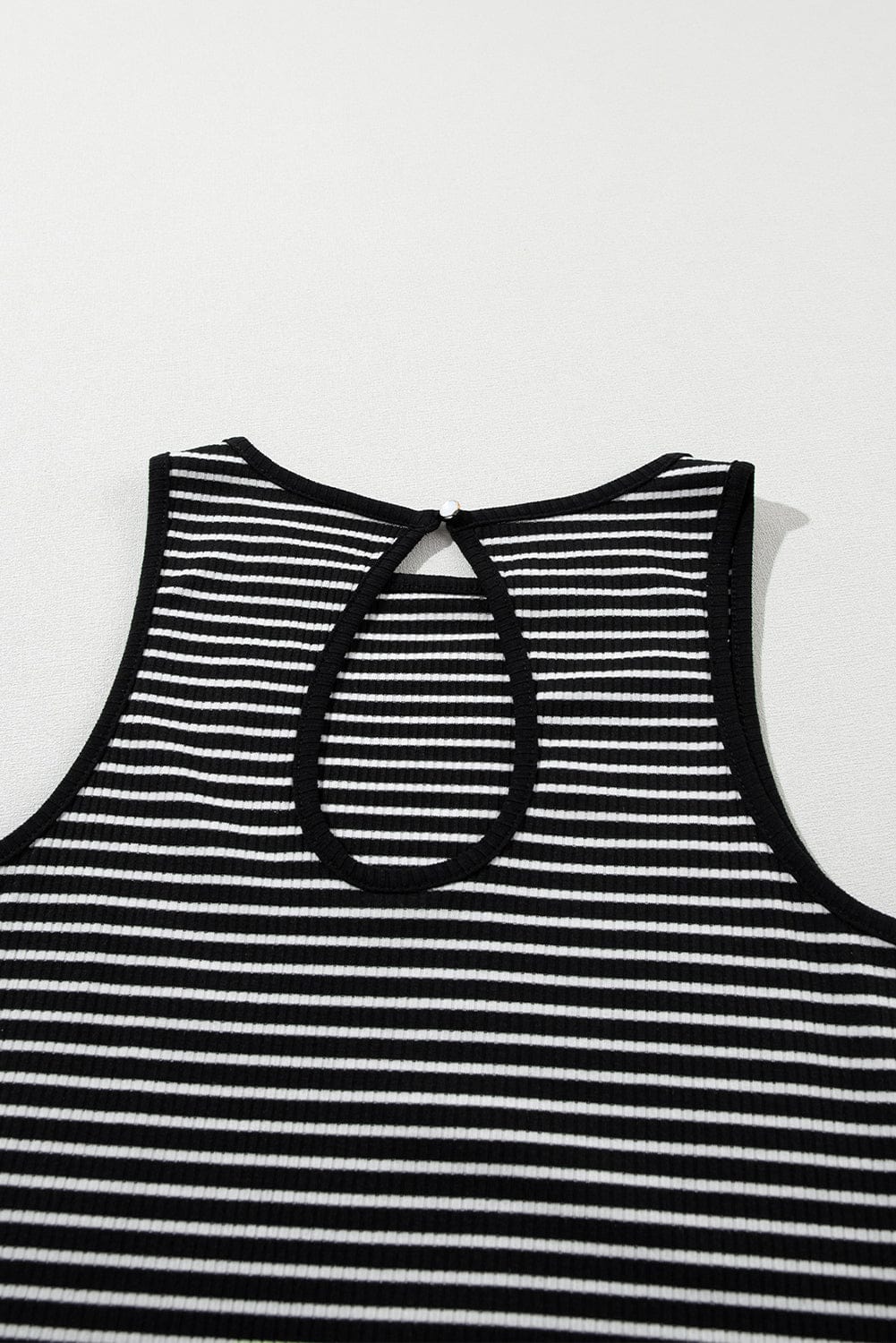 Chic Black Striped Print Ribbed Knit Tank Top