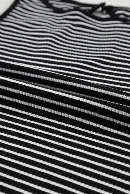 Chic Black Striped Print Ribbed Knit Tank Top