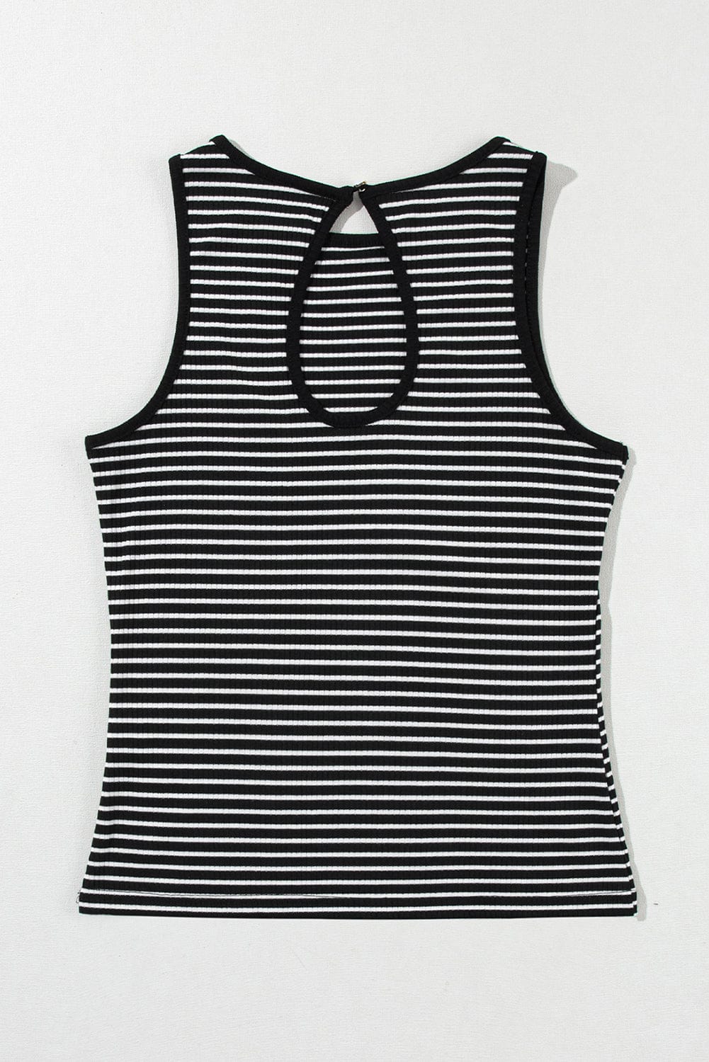 Chic Black Striped Print Ribbed Knit Tank Top