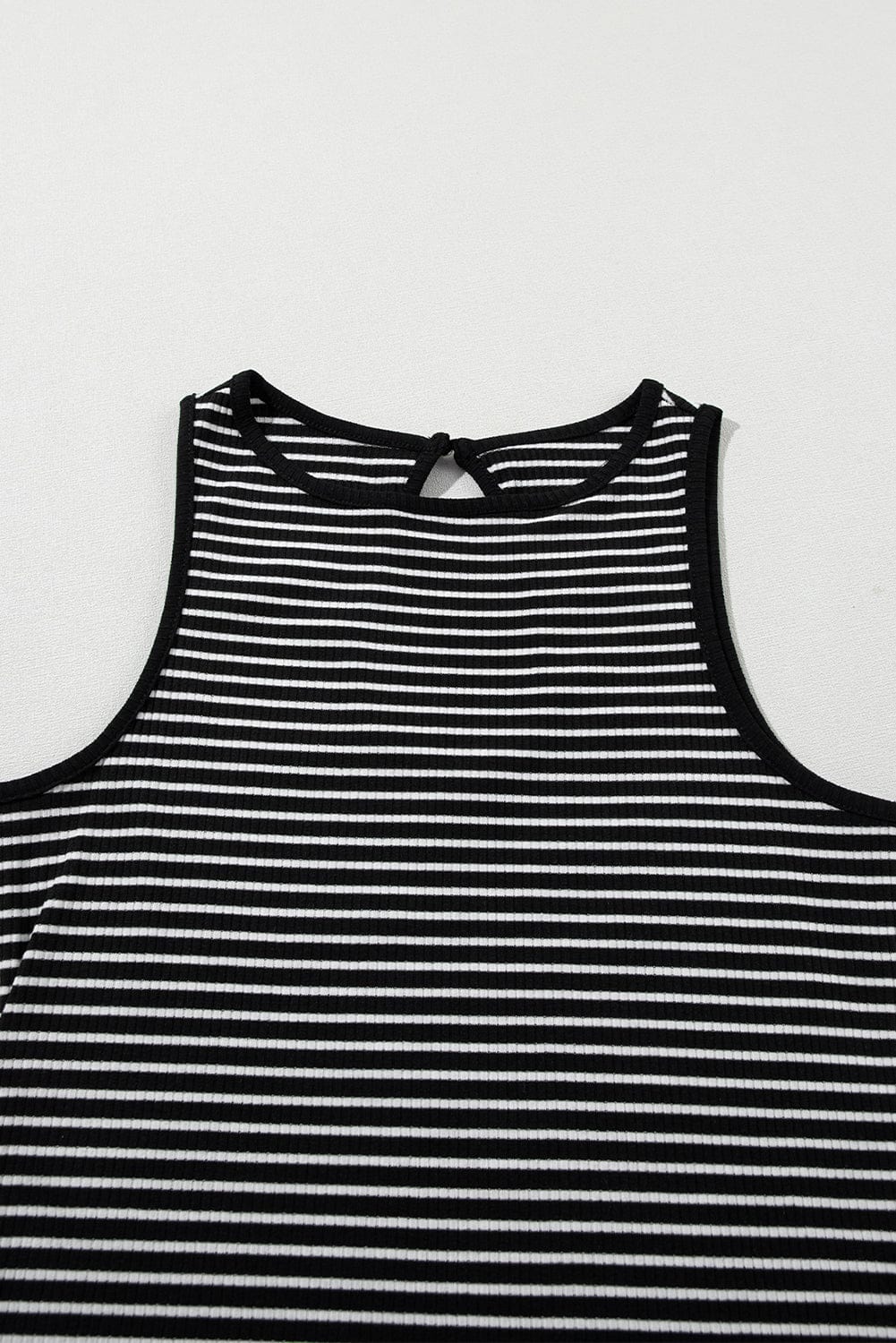 Chic Black Striped Print Ribbed Knit Tank Top
