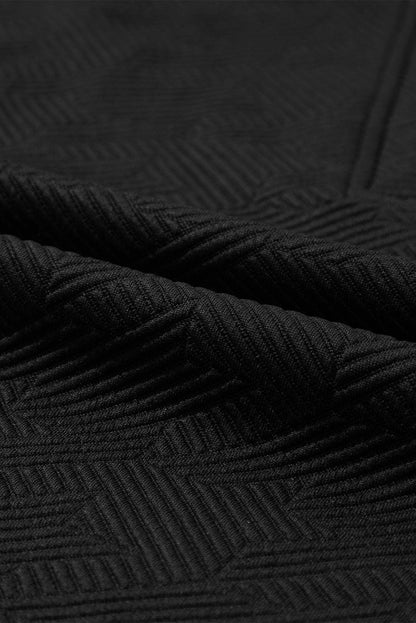 Chic Black Textured V Neck Short Sleeve Top with Collar