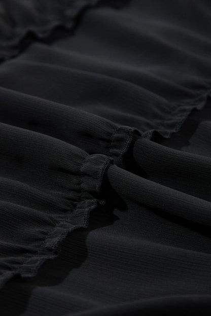 Chic Black Tiered Sleeveless Summer Dress with Button Detail