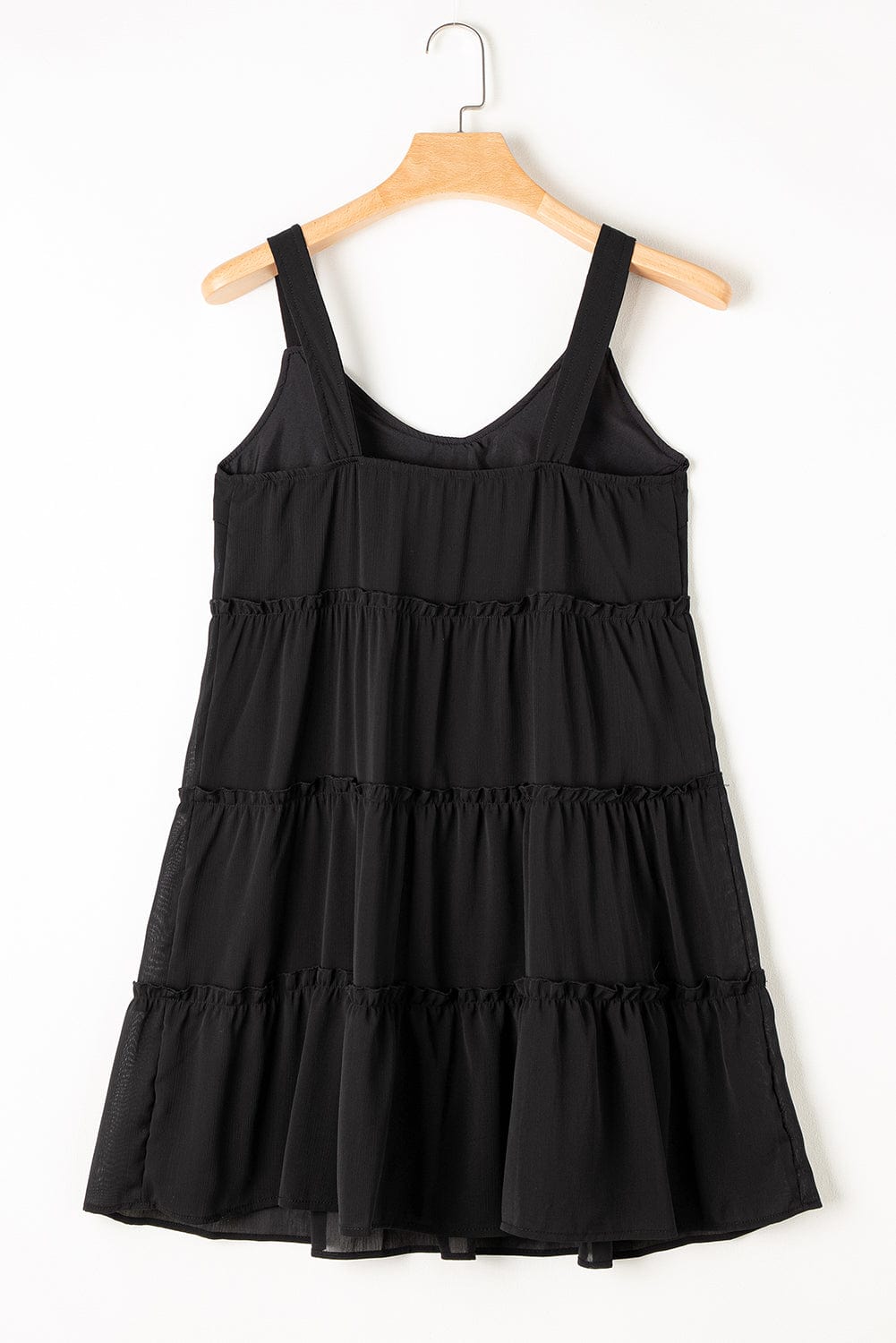 Chic Black Tiered Sleeveless Summer Dress with Button Detail