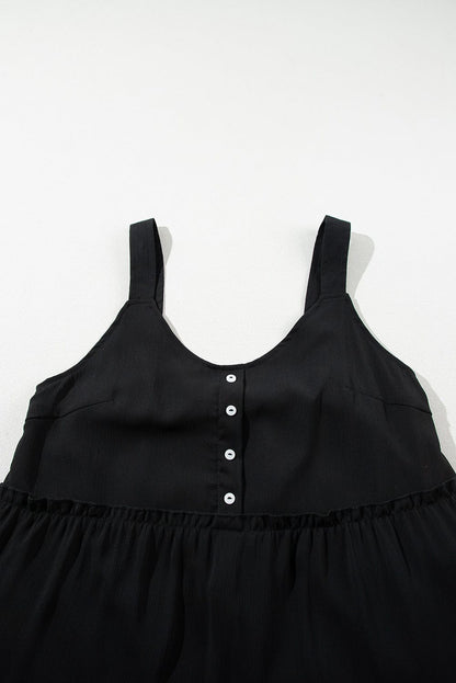 Chic Black Tiered Sleeveless Summer Dress with Button Detail