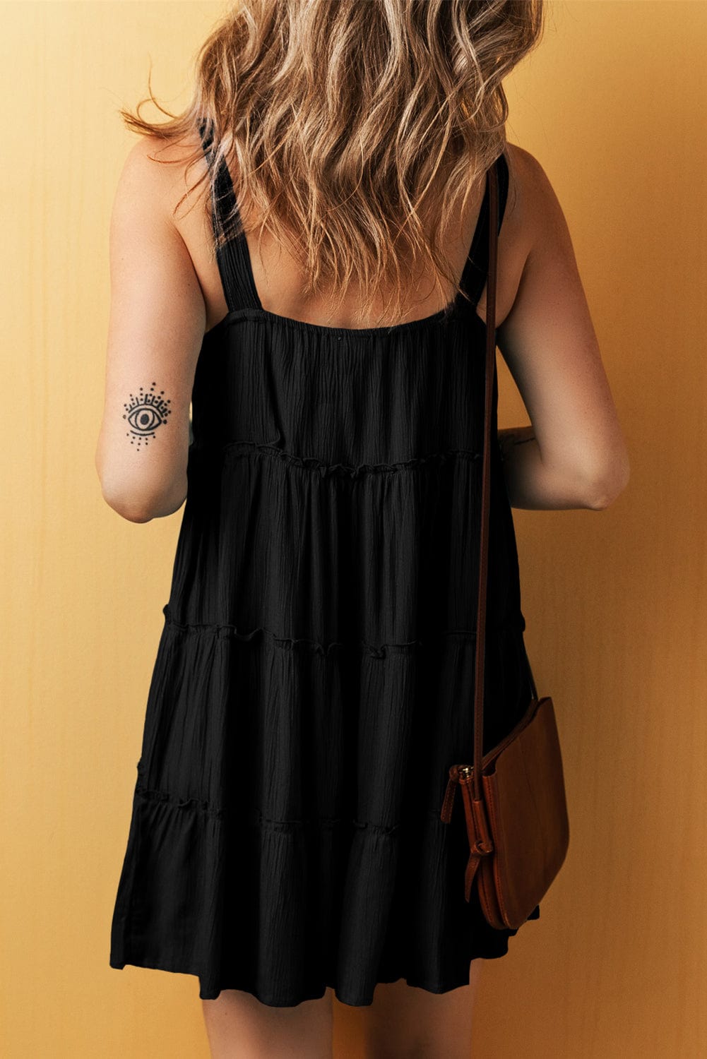 Chic Black Tiered Sleeveless Summer Dress with Button Detail