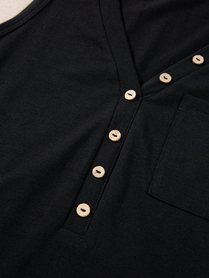 Chic Black V Neck Sleeveless Tank Top with Patched Pocket