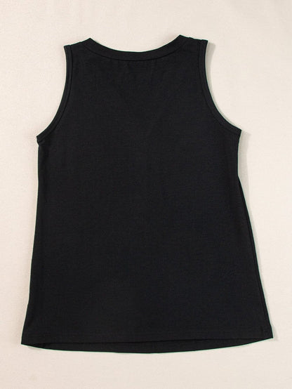 Chic Black V Neck Sleeveless Tank Top with Patched Pocket