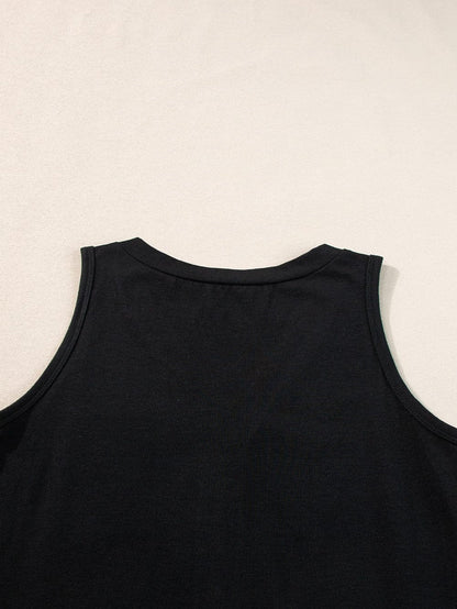 Chic Black V Neck Sleeveless Tank Top with Patched Pocket