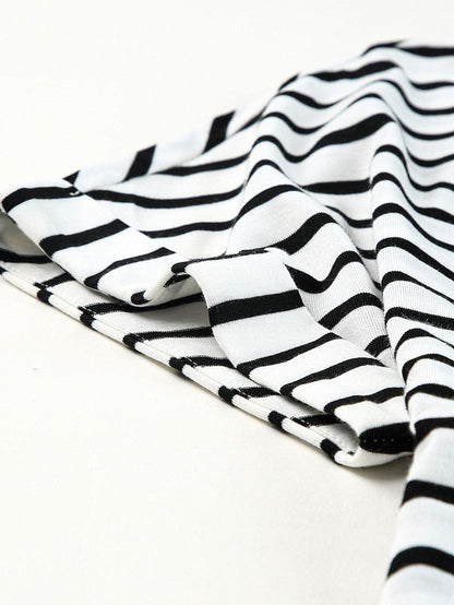 Chic Black V-Neck Striped Maxi Dress with Side Slits