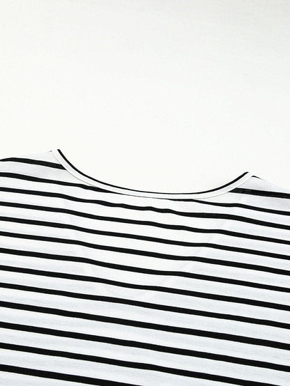 Chic Black V-Neck Striped Maxi Dress with Side Slits