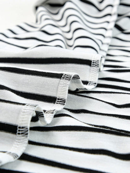 Chic Black V-Neck Striped Maxi Dress with Side Slits