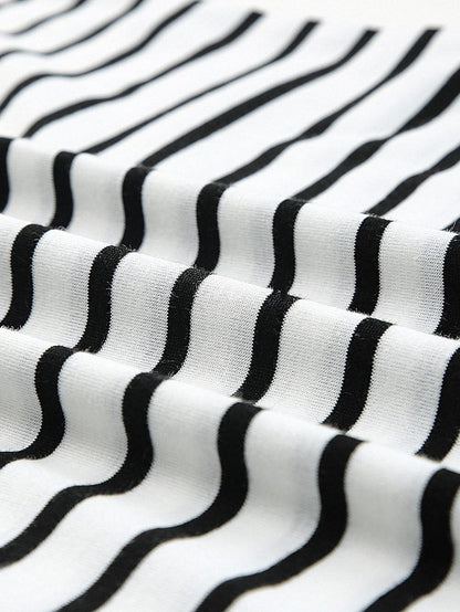 Chic Black V-Neck Striped Maxi Dress with Side Slits