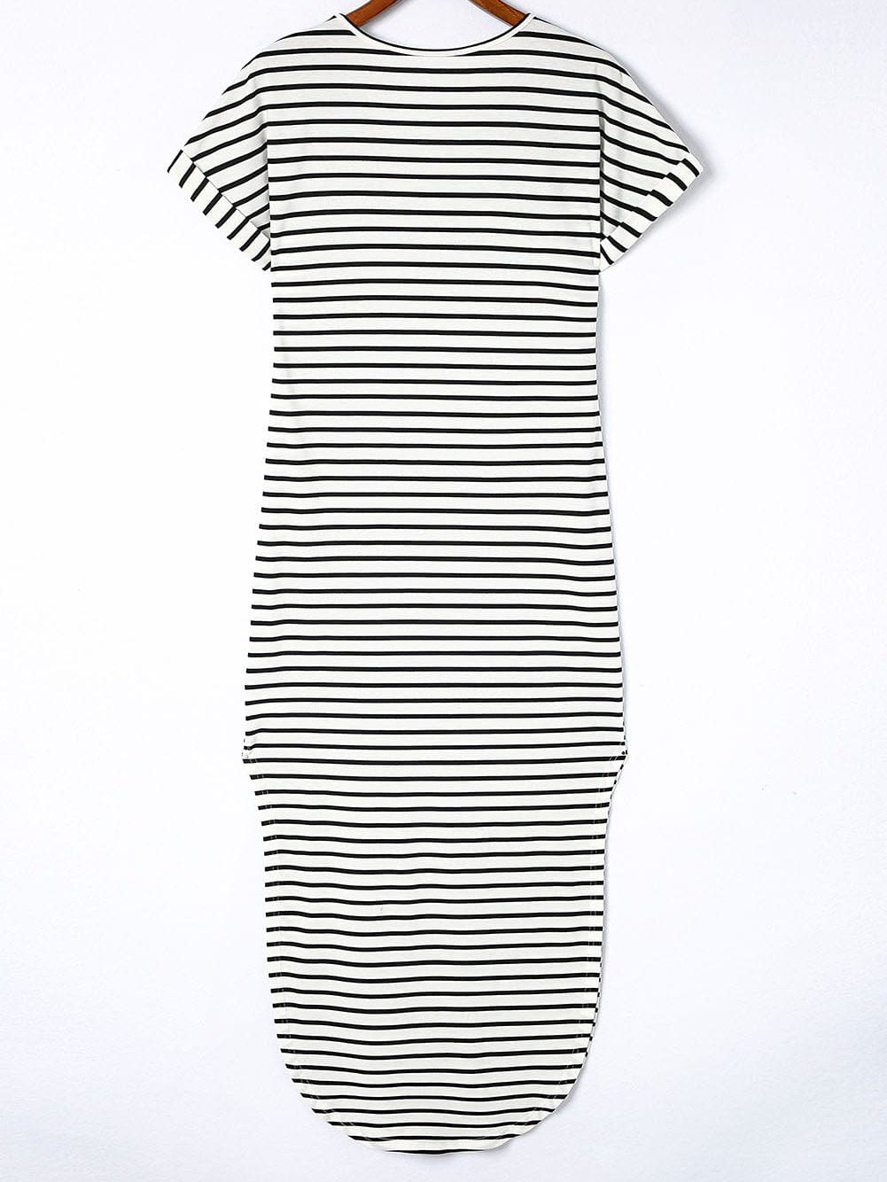 Chic Black V-Neck Striped Maxi Dress with Side Slits