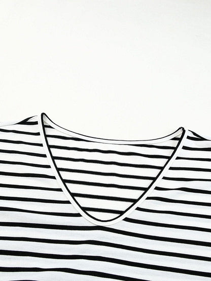 Chic Black V-Neck Striped Maxi Dress with Side Slits