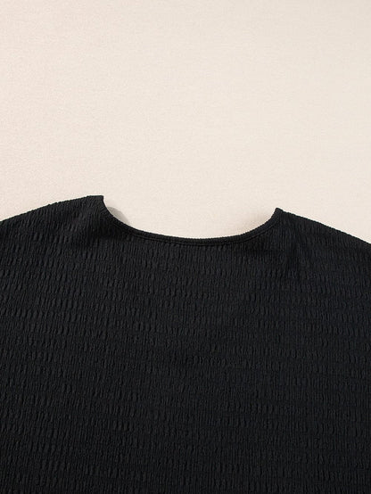 Chic Black V Neck Tee with Rolled Sleeves