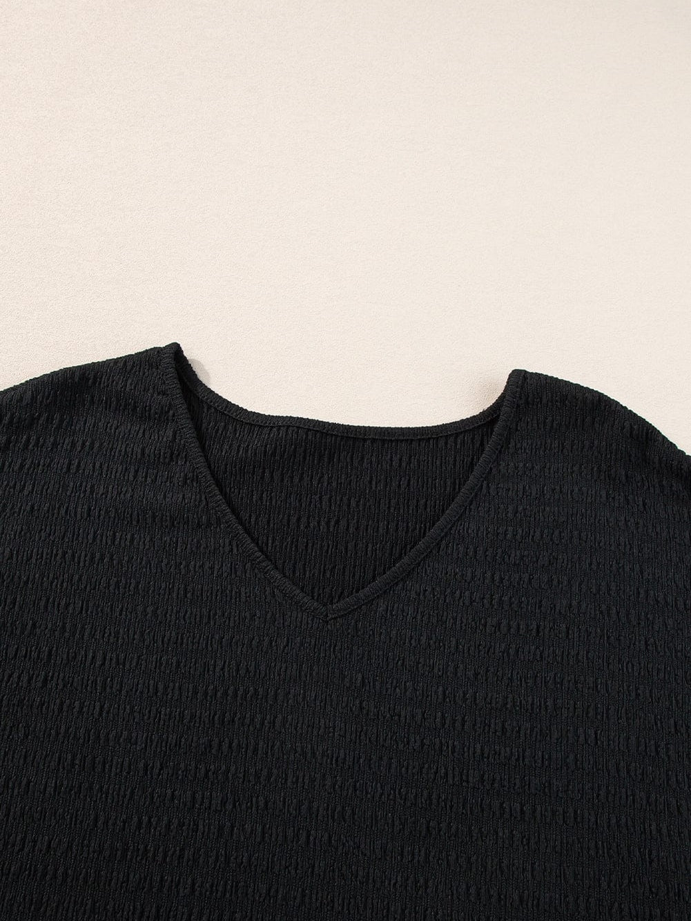 Chic Black V Neck Tee with Rolled Sleeves