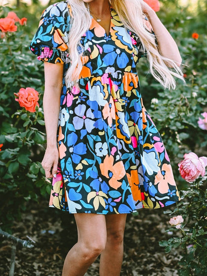 Chic Blue Floral Boho Dress