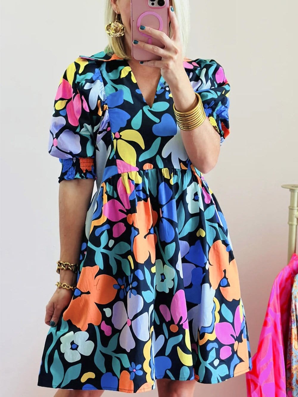 Chic Blue Floral Boho Dress