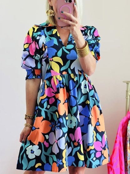 Chic Blue Floral Boho Dress