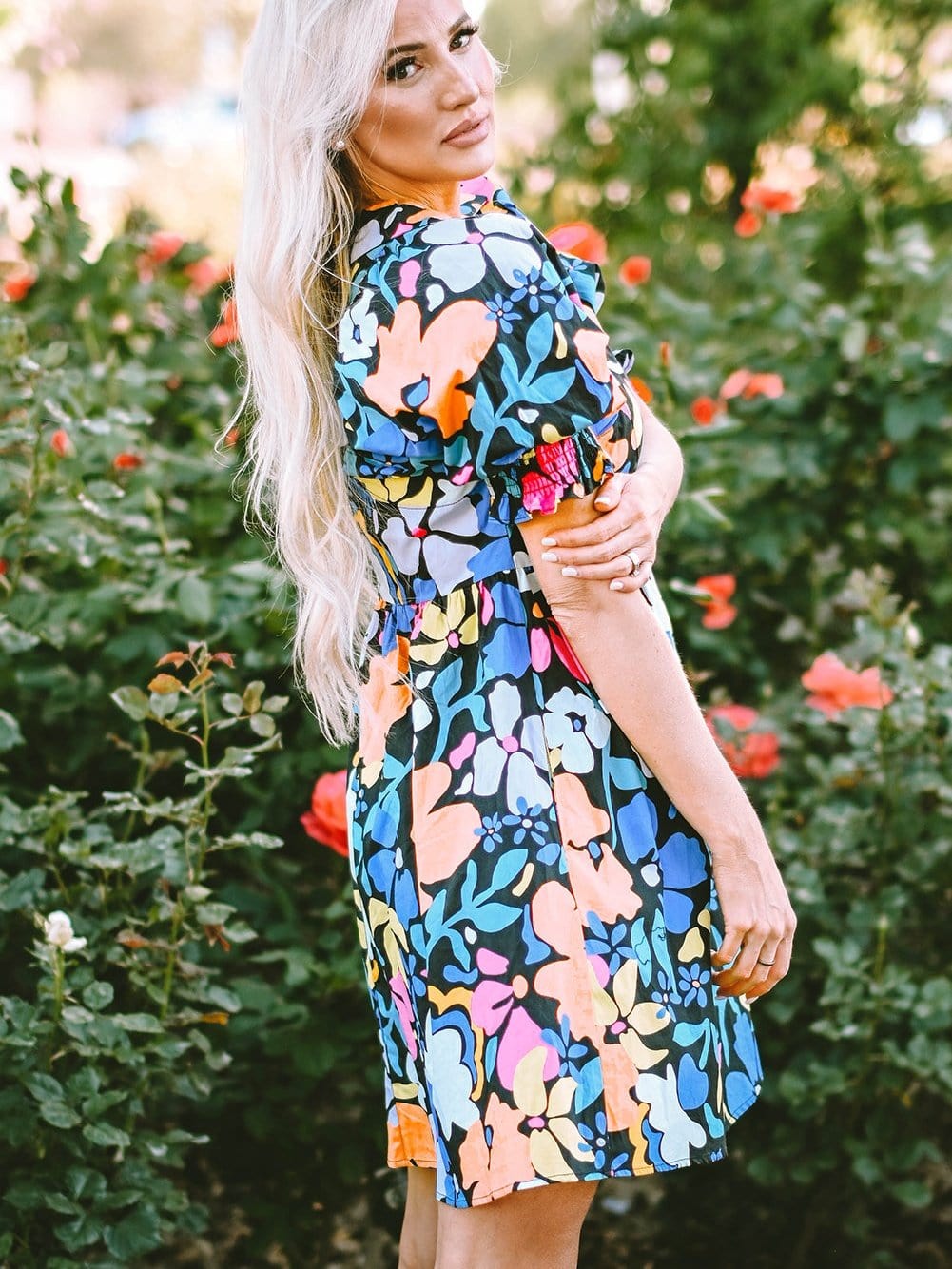 Chic Blue Floral Boho Dress
