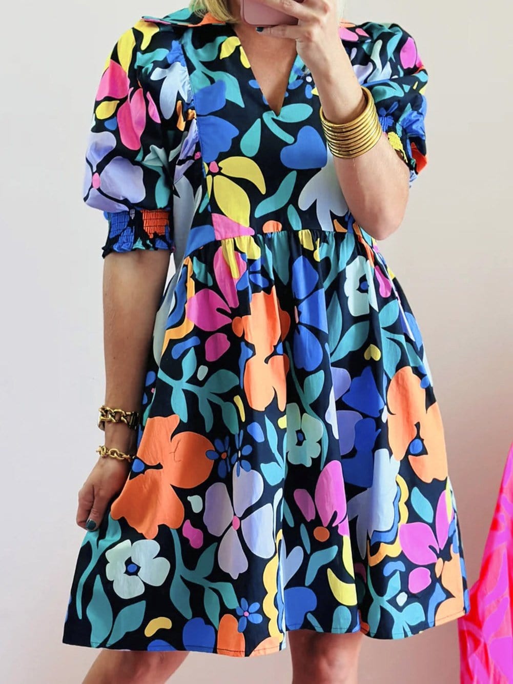 Chic Blue Floral Boho Dress