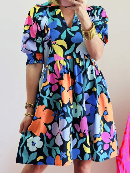 Chic Blue Floral Boho Dress