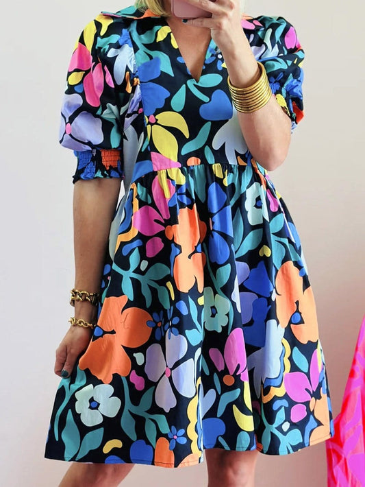 Chic Blue Floral Boho Dress