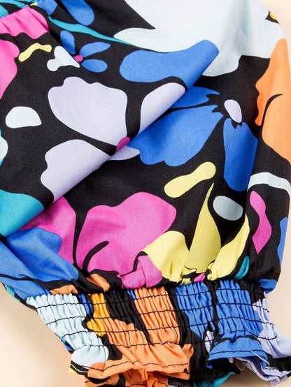 Chic Blue Floral Boho Dress