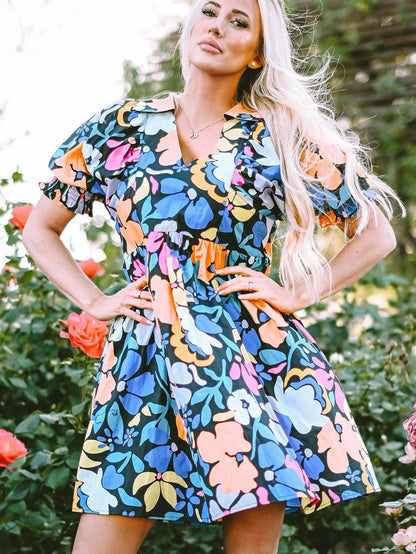 Chic Blue Floral Boho Dress