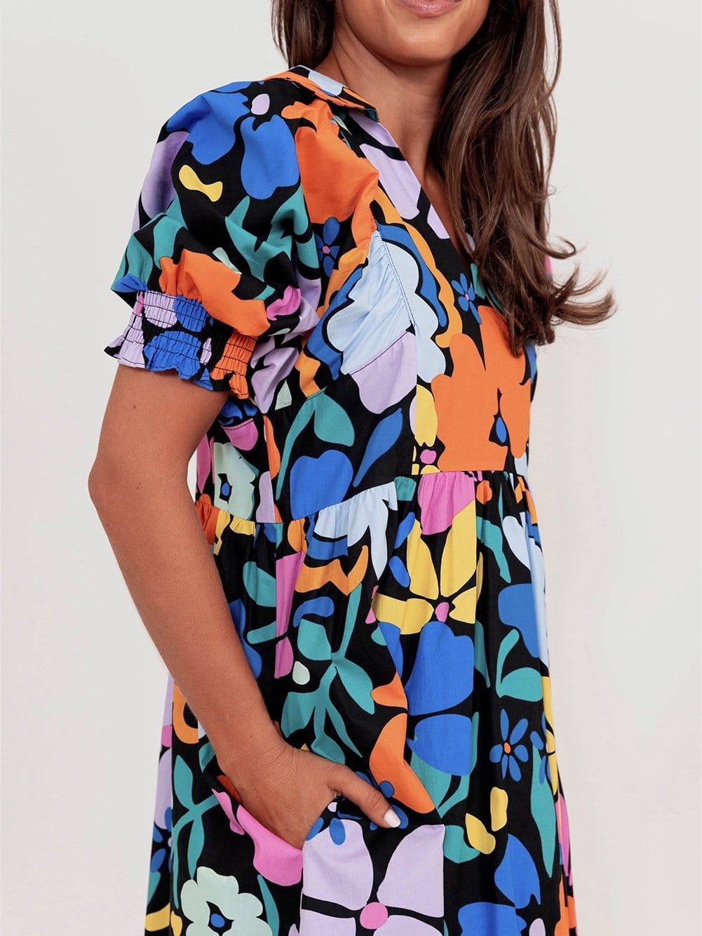 Chic Blue Floral Boho Dress