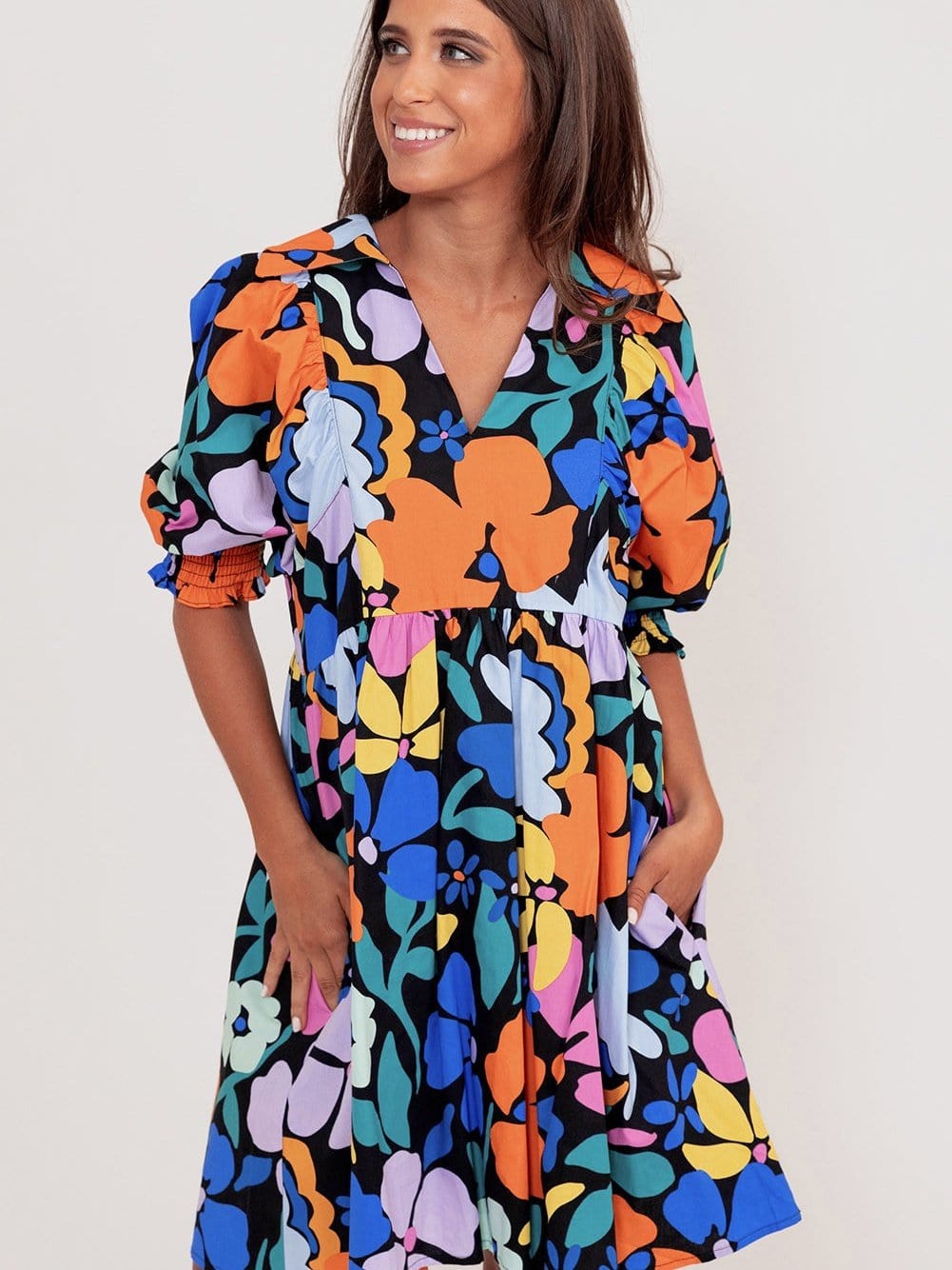 Chic Blue Floral Boho Dress