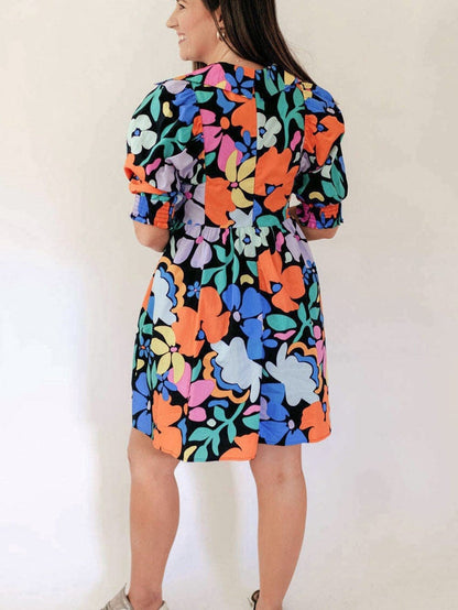 Chic Blue Floral Boho Dress