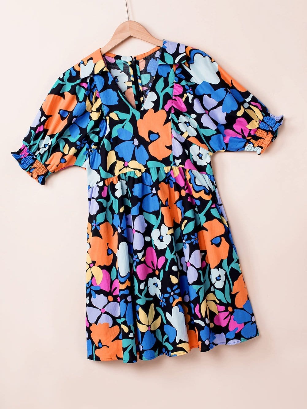 Chic Blue Floral Boho Dress