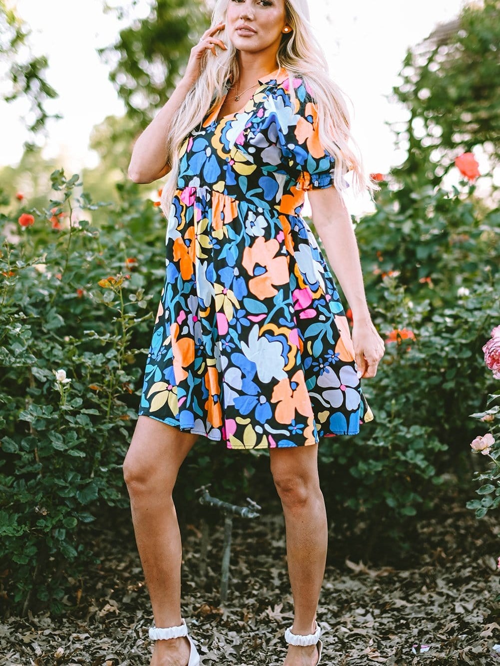 Chic Blue Floral Boho Dress