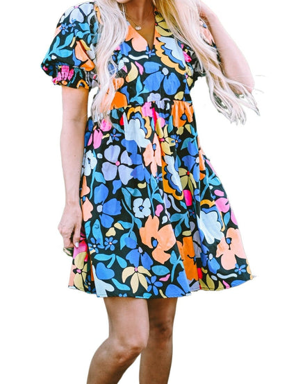 Chic Blue Floral Boho Dress